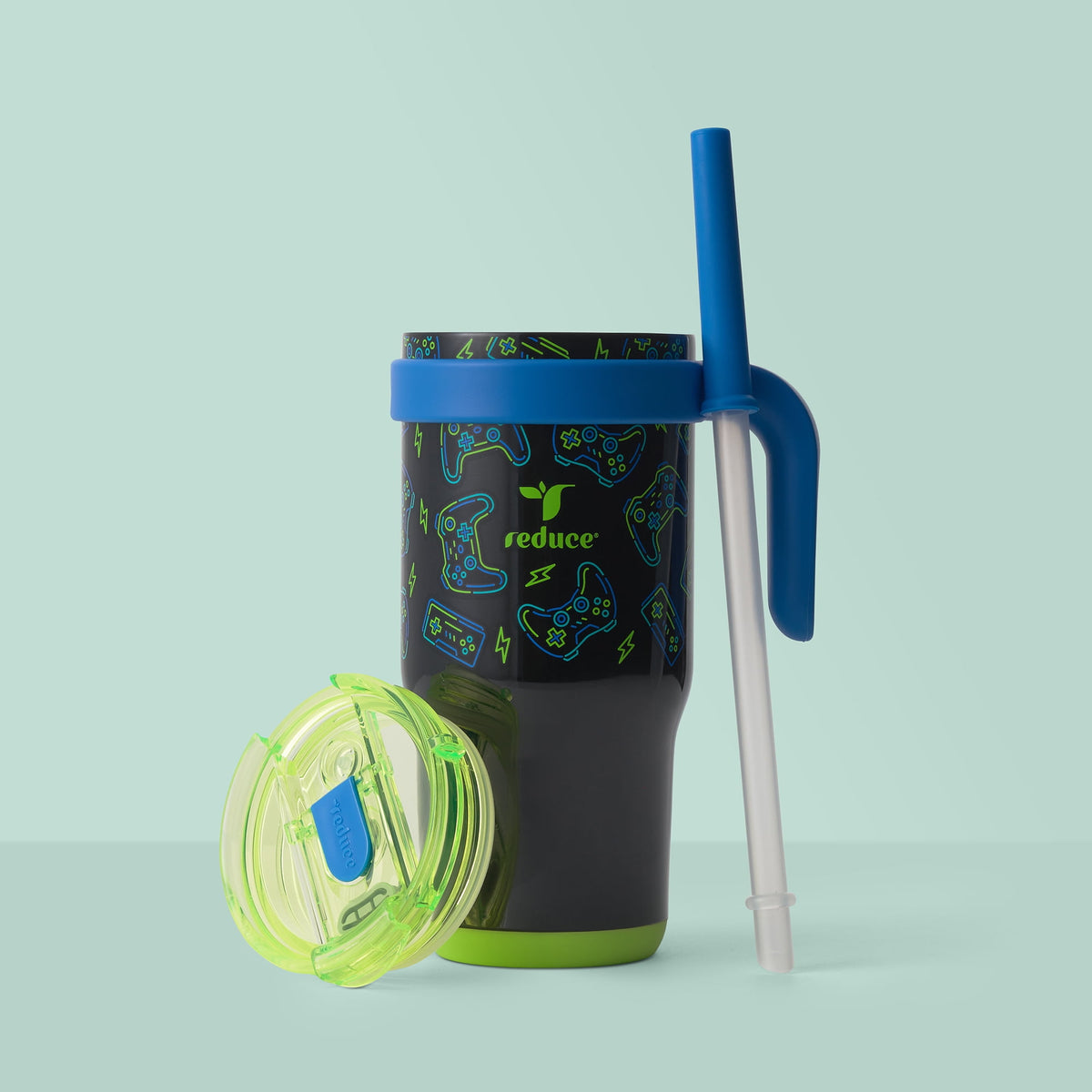 Reduce Coldee Kids Insulated Tumbler with Straw, 18oz Stainless Steel Spill-Proof Cup with Handle, Smiles