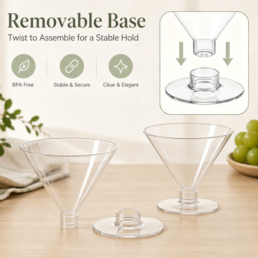 TINANA Disposable Martini Glasses, 24 Count 5oz Clear Plastic Cocktail Cups for Dessert, Wine, Drinks, BPA-Free