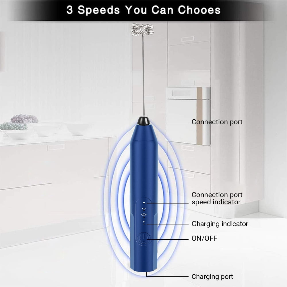 Milk Frother Wand Drink Mixer - Handheld Milk Frother Electric Whisk - Easy-Clean Stainless Steel Frother Wand & Mini Blender - Electric Coffee Frother for Milk Coffee Lattes