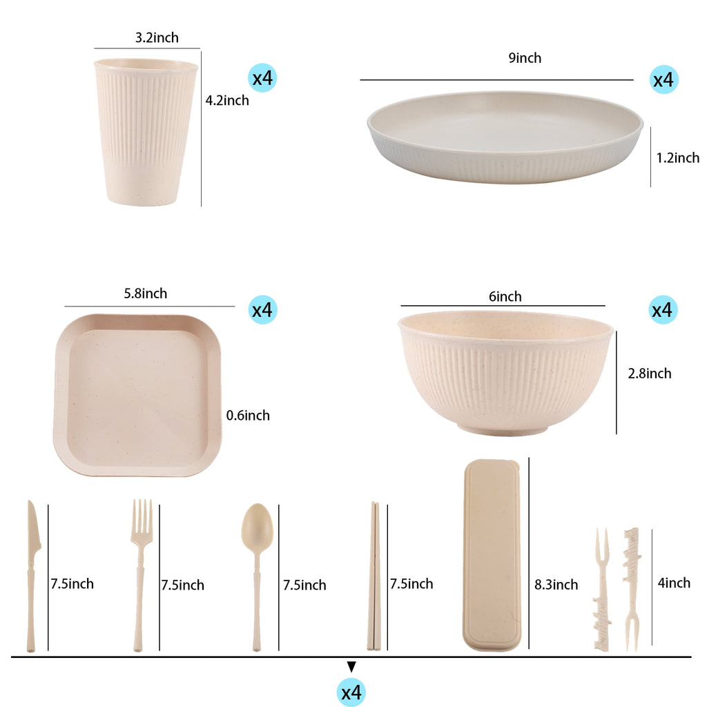 Soulgenix Wheat Straw Dinnerware Sets, 48 Pcs Unbreakable Dinnerware Sets for 4, Microwave Dishwasher Safe, Beige