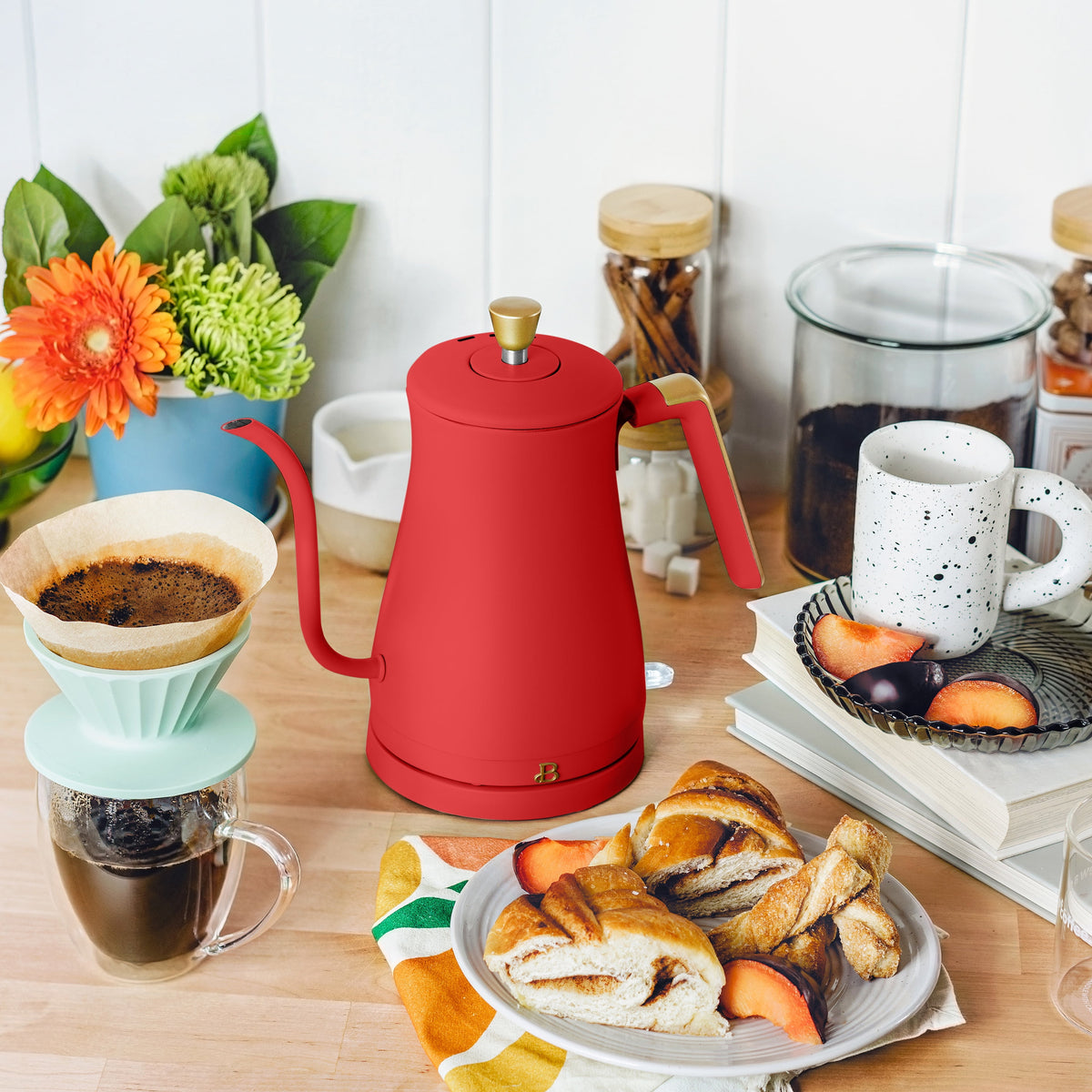 Beautiful 1-Liter Electric Gooseneck Kettle 1200 W, Chocolate by Drew Barrymore