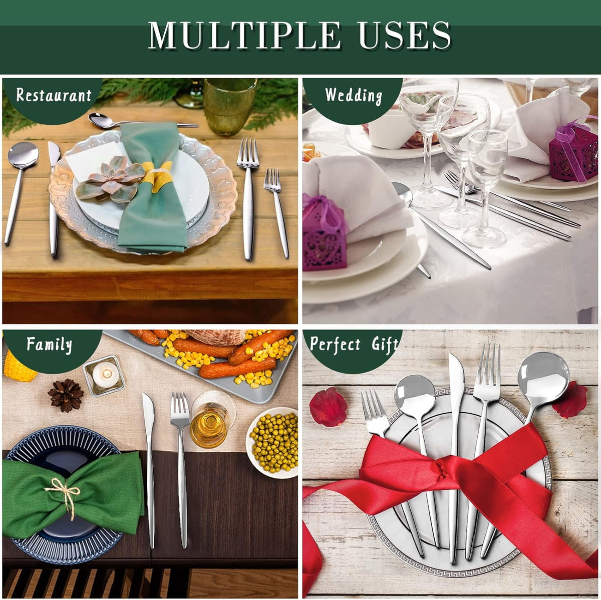 Silverware Set for 8, 40 Pieces Stainless Steel Flatware Set, Tableware Cutlery Set for Home and Restaurant, Knives, Forks, Spoons, Mirror Polished, Dishwasher Safe, Silver