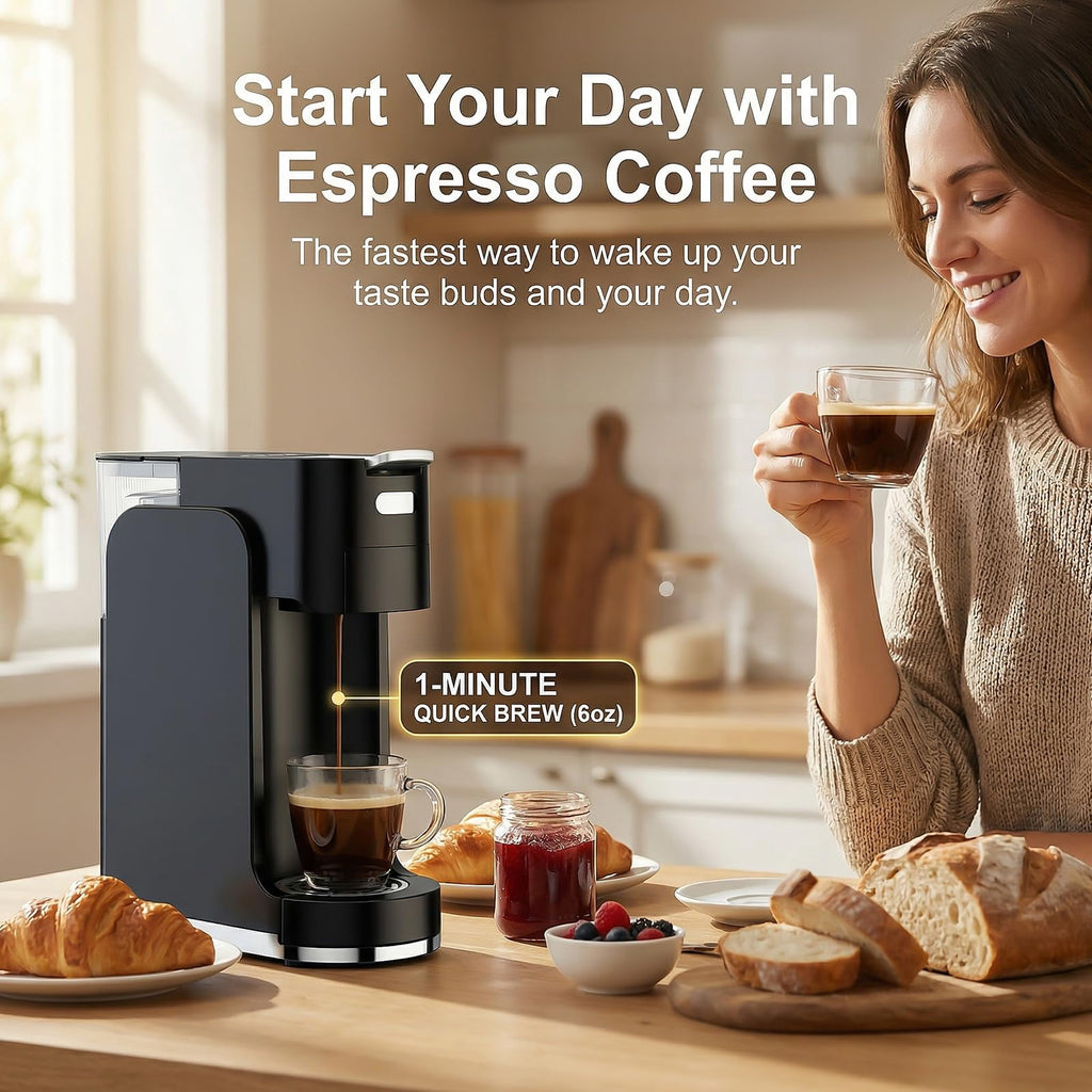 GVODE 4-in-1 Single Serve Coffee Maker, 3-Second Heat-Up, 20 Bar Hot and Iced Espresso Machine, White