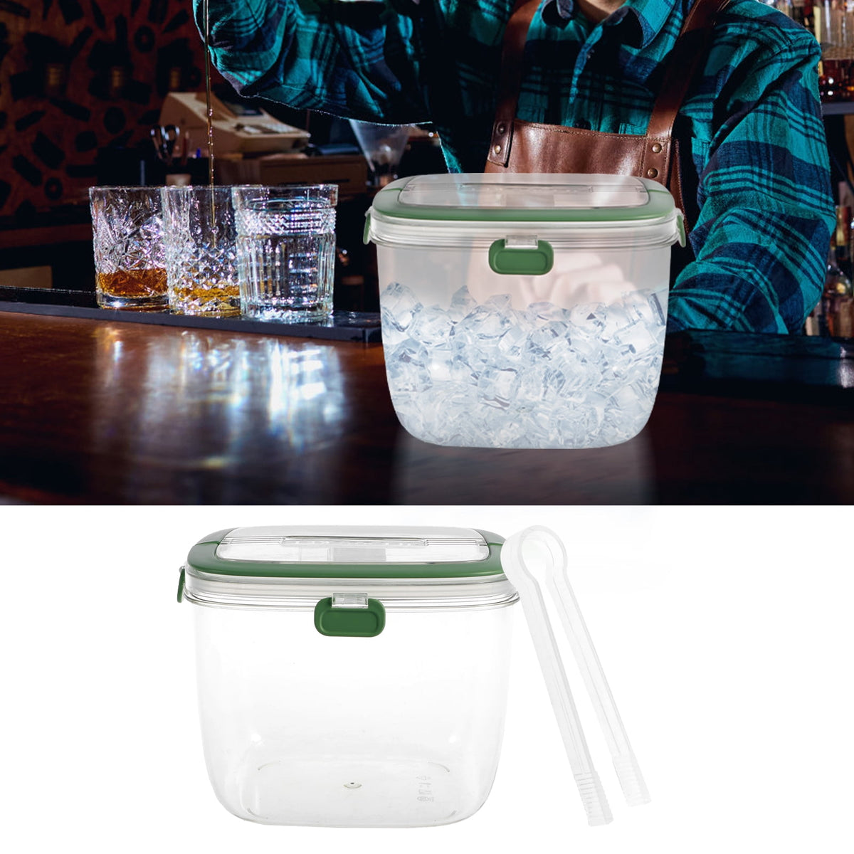 5.3 QT Ice Bucket with Lid and Tong Sealed Ice Bucket Container with Handle Ice Cube Bucket Portable Wine Bucket Multifunctional Ice Storage Bin for Cocktail Freezer Bar