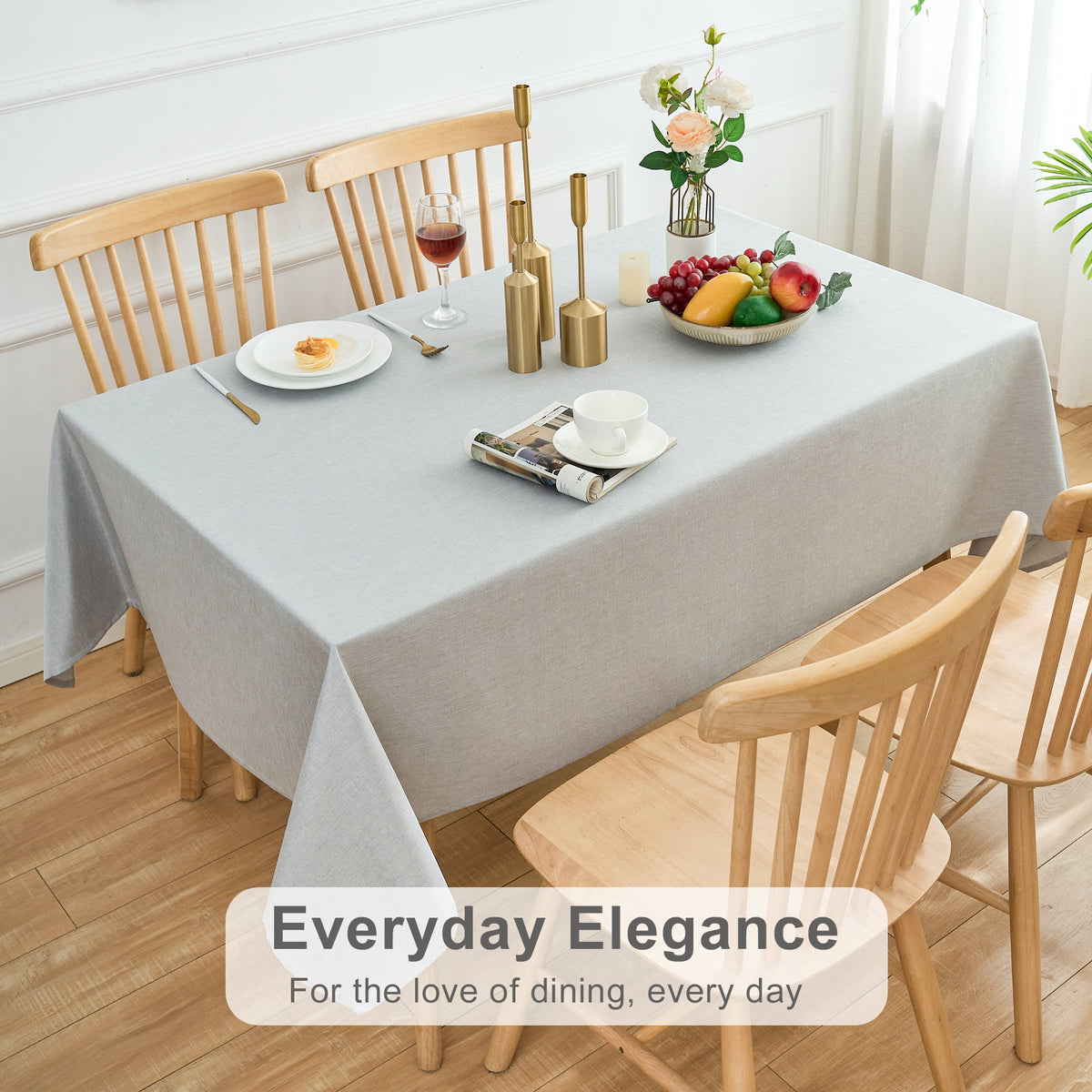 Inosoo Faux Linen Textured Rectangle Tablecloth - 60 x 84 inch Waterproof & Machine Washable Linen-Look Cloth Table Cover, White