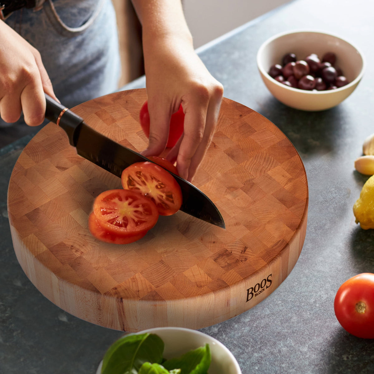 John Boos CCB Reversible Wood Chopping Board, 18" x 18" x 3", Cherry