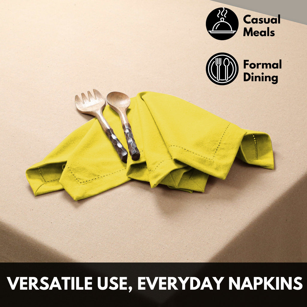 Softopia Cotton Hemstitch Table Fabric Cloth Napkins 18"x18", Set of 12, Lemon Yellow