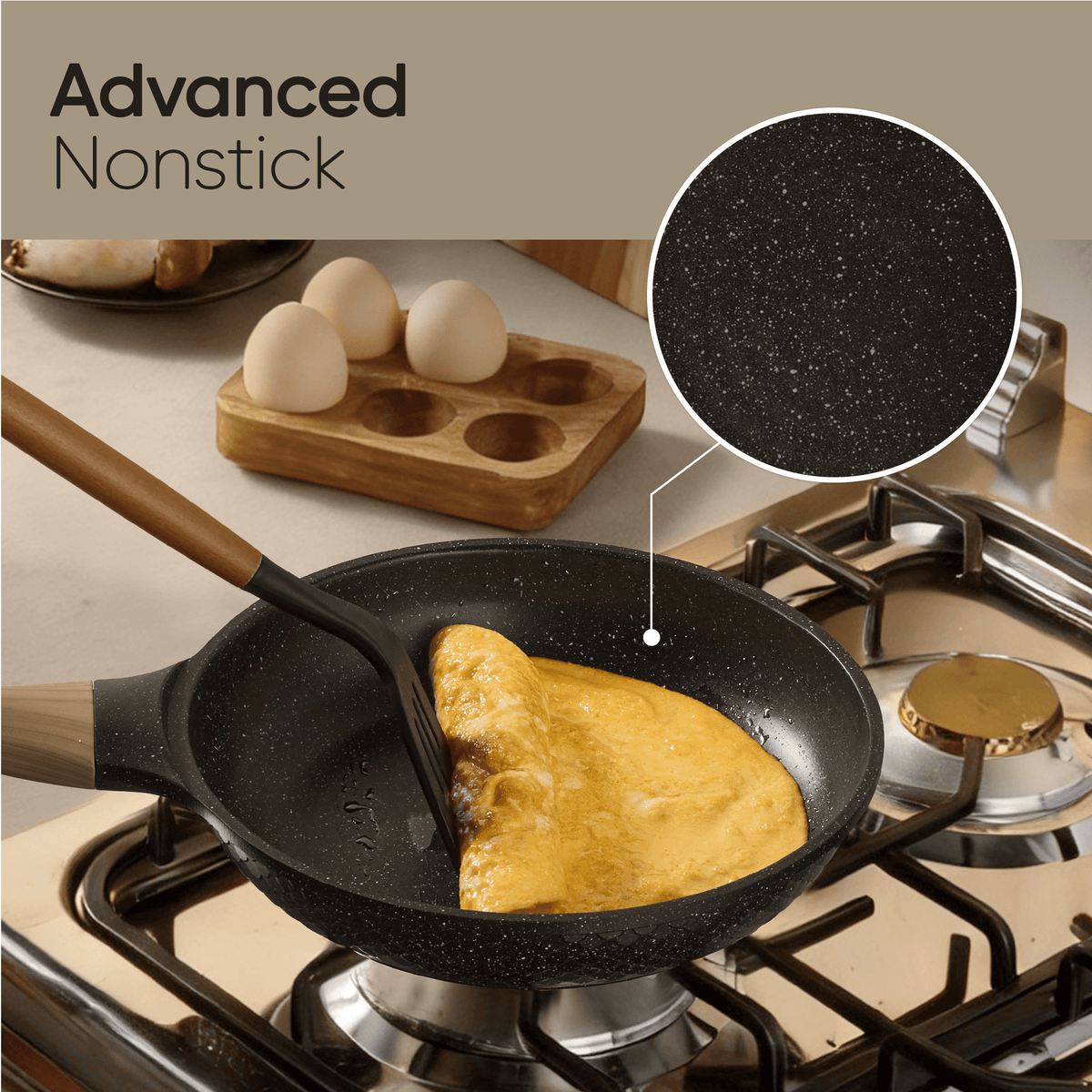 CAROTE 19-Piece Ceramic Pots and Pans Set, Nonstick Cookware Set with Lids, Induction Compatible, Oatmeal