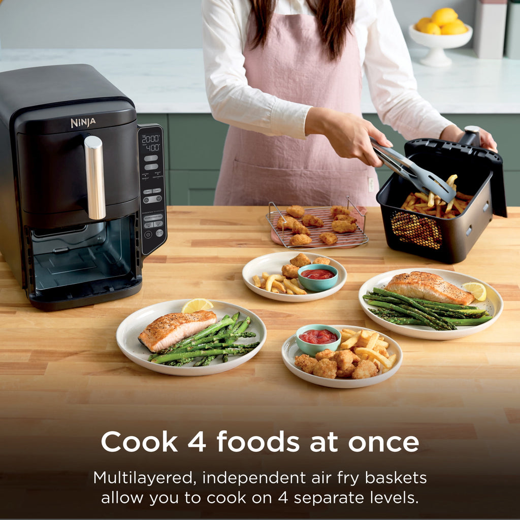 Ninja DoubleStack Air Fryer 8-Qt, 2 Baskets, Cook 4 Foods at Once, Space Saving, 4-in-1, SL200 Black