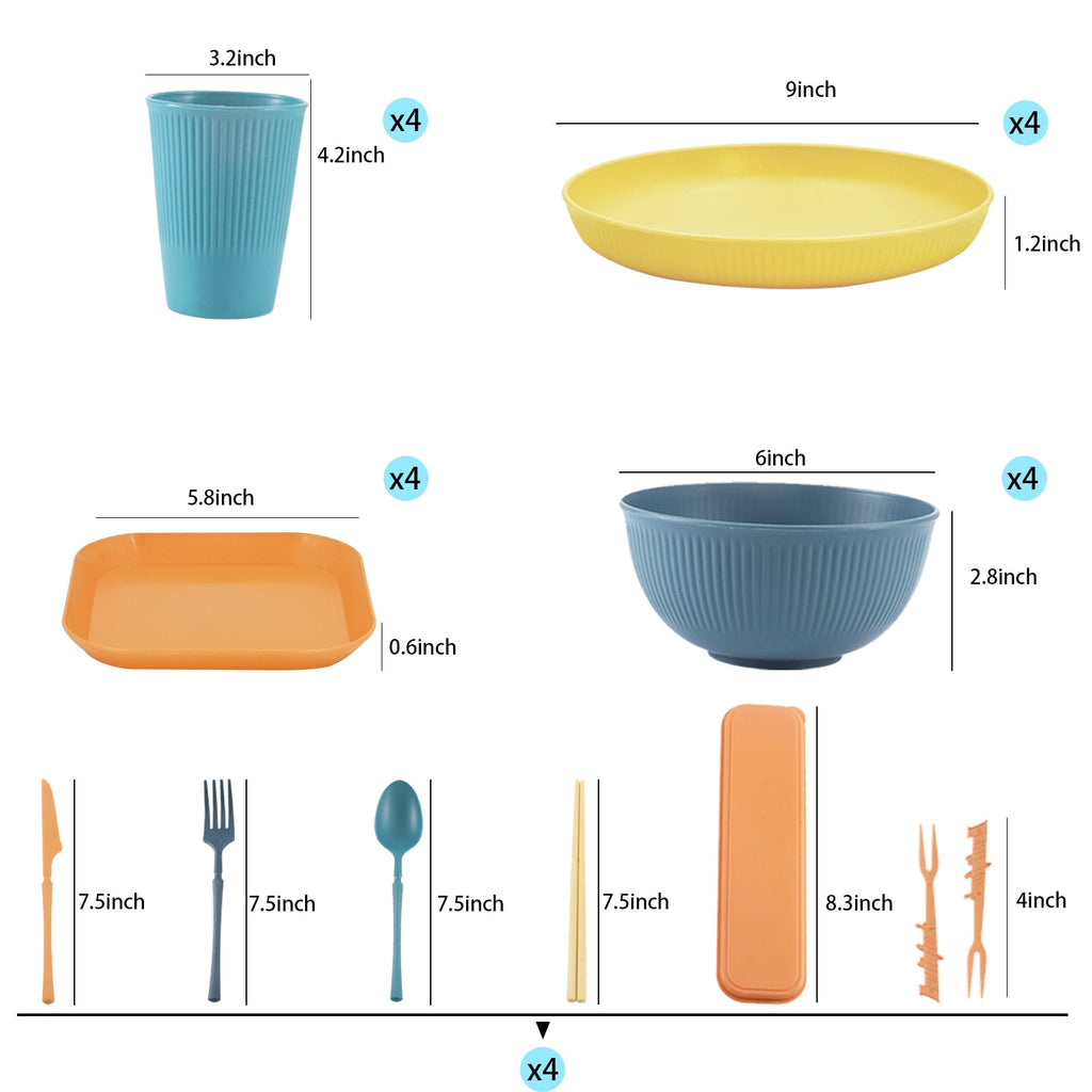 Soulgenix Wheat Straw Dinnerware Sets, 48 Pcs Unbreakable Dinnerware Sets for 4, Microwave Dishwasher Safe, Beige
