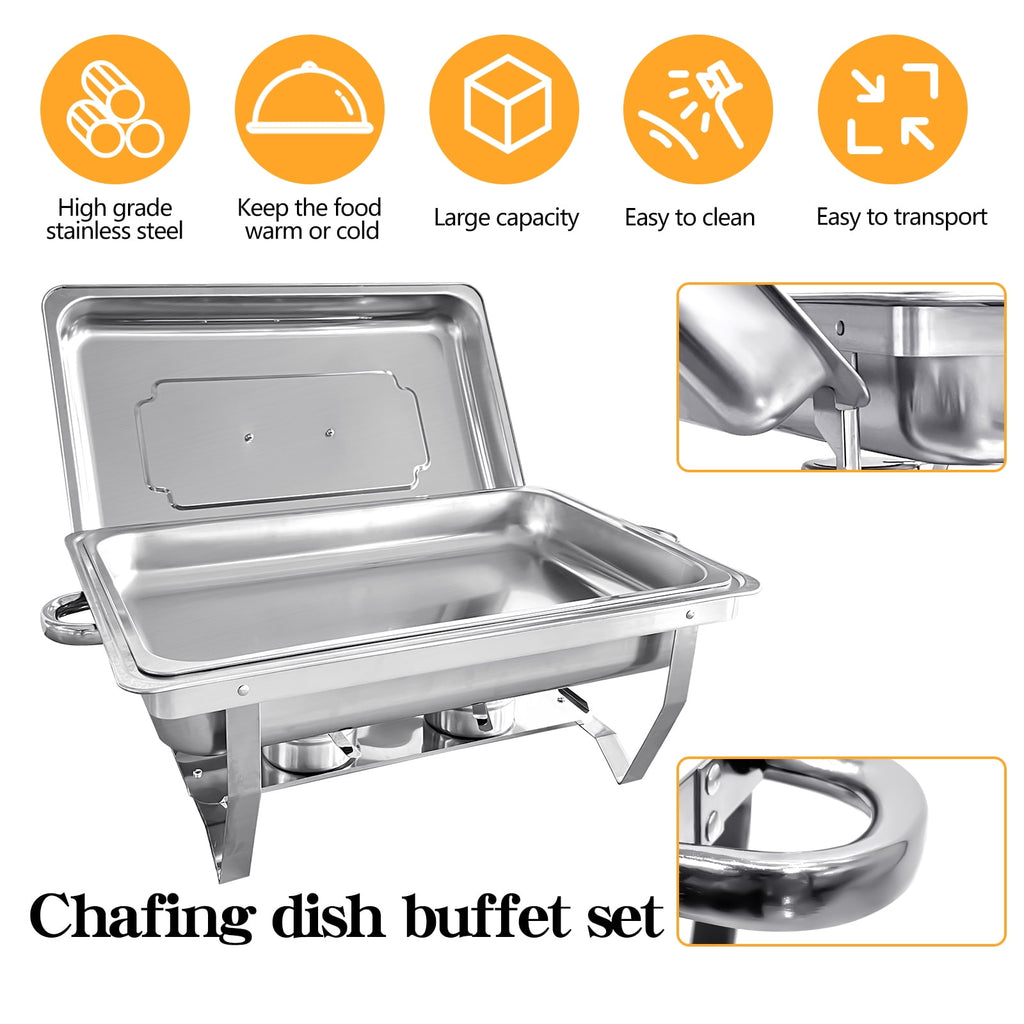 Jacgood Chafing Dish Buffet Set 4 Pack 8QT Full Pan Stainless Steel Food Warmer Chafer Complete Set with Water Pan, Chafing Fuel Holder for Home Party, Buffets, Wedding, Banquet, Catering Events