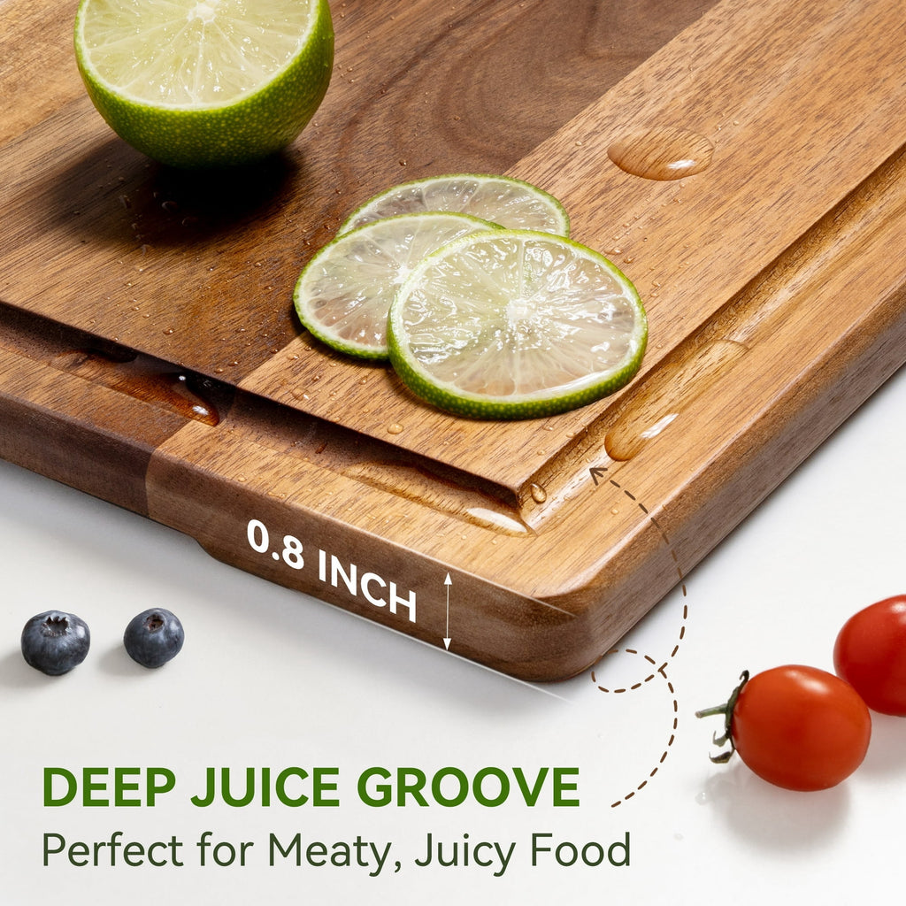 Kikcoin Acacia Wood Cutting Board, Cutting Board Set of 3 with Juice Groove, Wooden Chopping Boards for Kitchen, for Meat & Vegetables