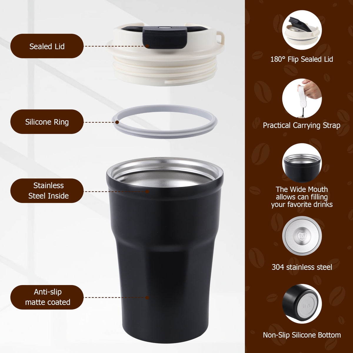Ochapa 360 ML/12oz Coffee Tumbler, Double Walled Stainless Steel Insulated Travel Coffee Mug