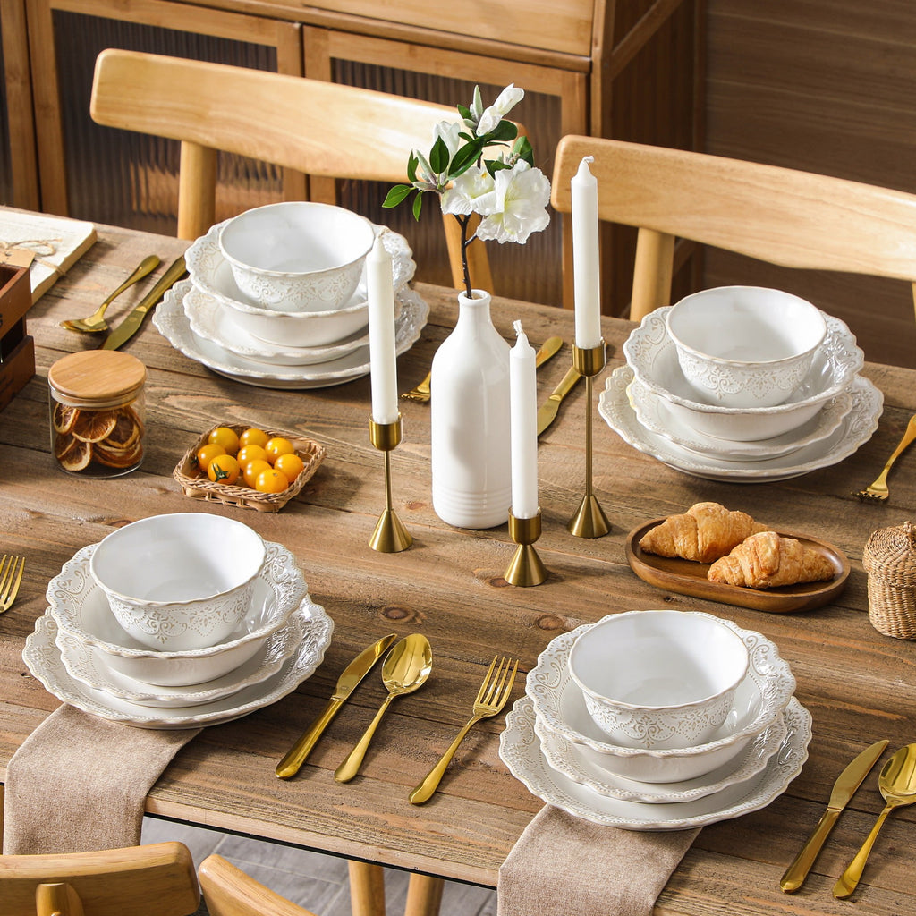 vancasso 16 pcs Dinnerware Sets, Plates and Bowls Set for 4, Stoneware Dinner Set, Blue