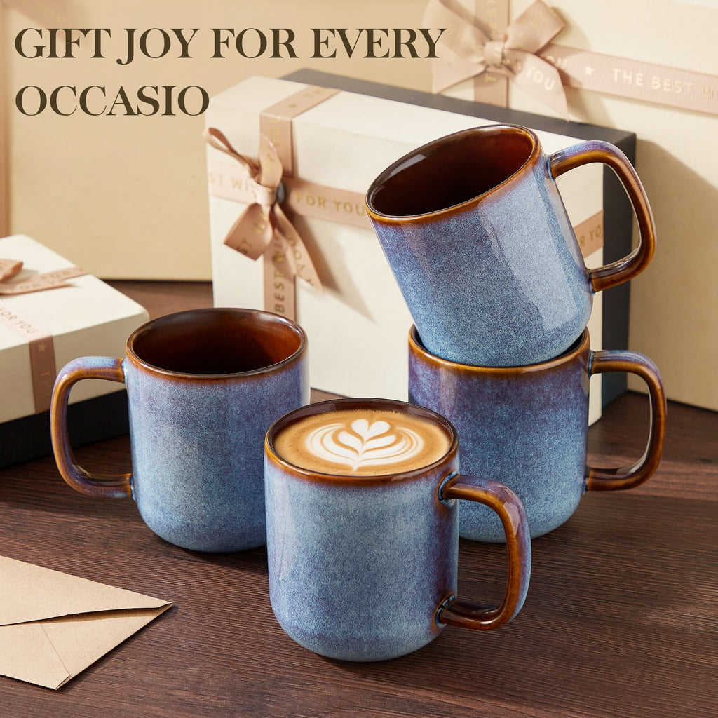 Malacasa Coffee Mugs Set of 4, 12oz Ceramic Coffee Cups Set, Tea Mugs for Latte, Cocoa and Milk, Coffee Mug With Handle, Gifts for Women Men