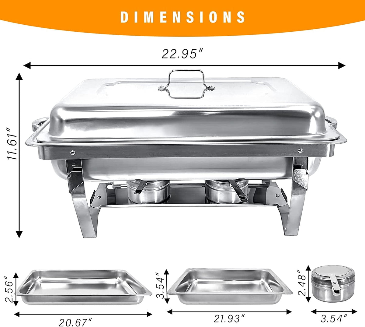Jacgood Chafing Dish Buffet Set 4 Pack 8QT Full Pan Stainless Steel Food Warmer Chafer Complete Set with Water Pan, Chafing Fuel Holder for Home Party, Buffets, Wedding, Banquet, Catering Events