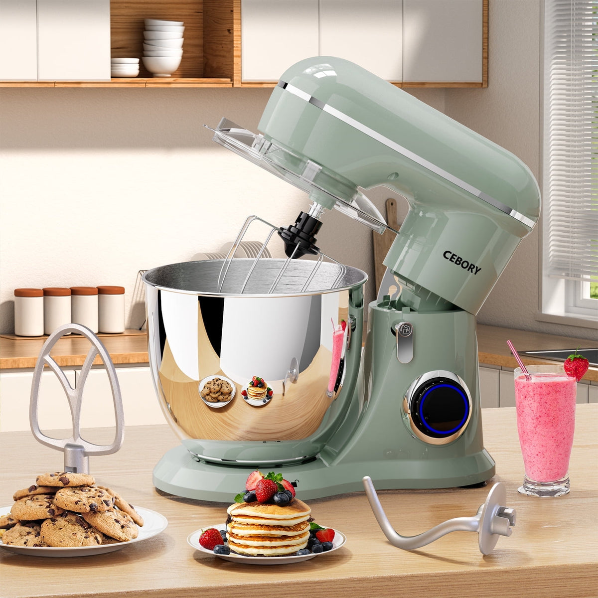 CEBORY 3-IN-1 Stand Mixer, 6.5 QT Tilt-Head 10-Speed Food Mixer, Kitchen Electric Mixer with Dough Hook, Beater, Whisk, Bowl for Most Home Cooks