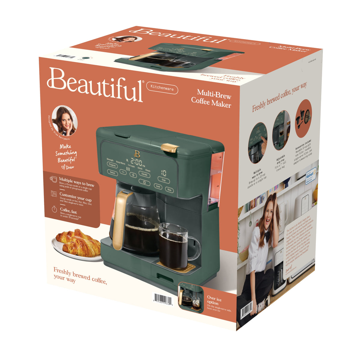 Beautiful by Drew Barrymore Multi-Brew 12-Cup Programmable Drip & Single-Serve Coffee Maker, White Icing