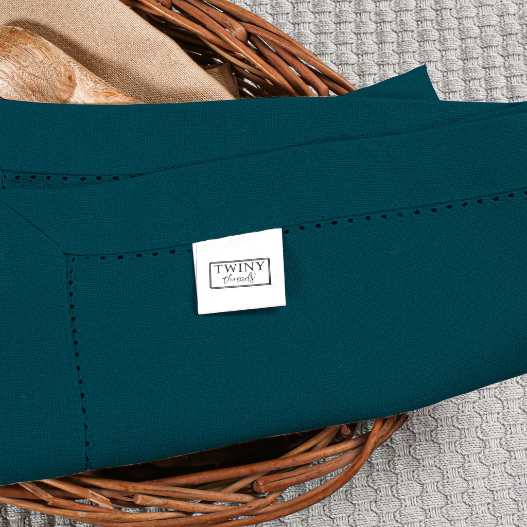 Twiny Threads Set of 4 Hemstitch Reusable Cloth Dinner Napkins - Navy