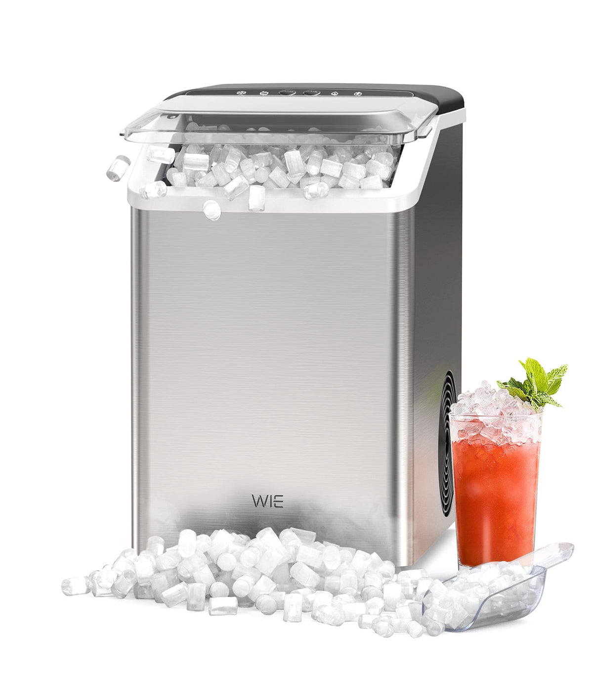 WIE 40lbs/Day Countertop Sonic-Style Chewable Nugget Ice Maker Silver