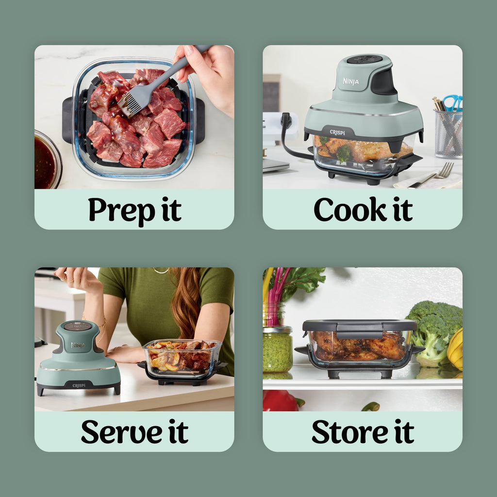 Ninja Crispi Glass Air Fryer 4-Qt, 4-in-1, Air Fry Bake Recrisp, Portable, Dishwasher Safe, FN101GY Cyberspace