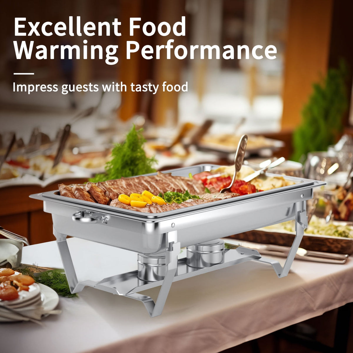 TINANA 4 Pack Chafing Dishes Buffet Set, Full-Size Buffet Servers with Lids, Stainless Steel Food Warmers with 4 Fuel Holders, Silver