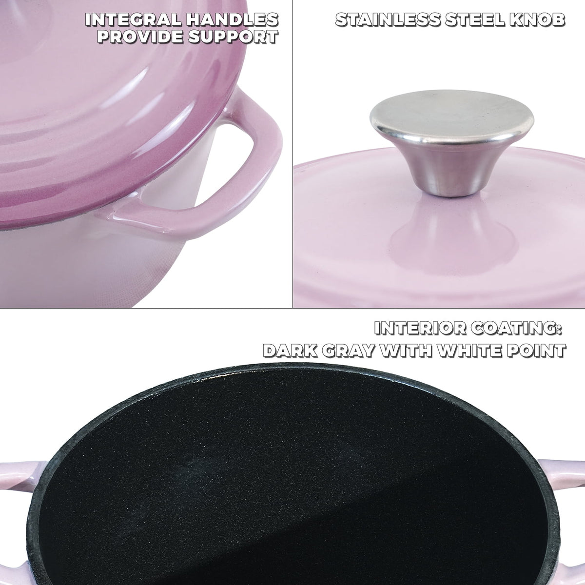 Flavehc Dutch Oven Pot with Lid 2.8 qt Cast Iron Dutch Oven for Bread Baking Slateblue Enameled Cast Iron Rice Pot with Handels