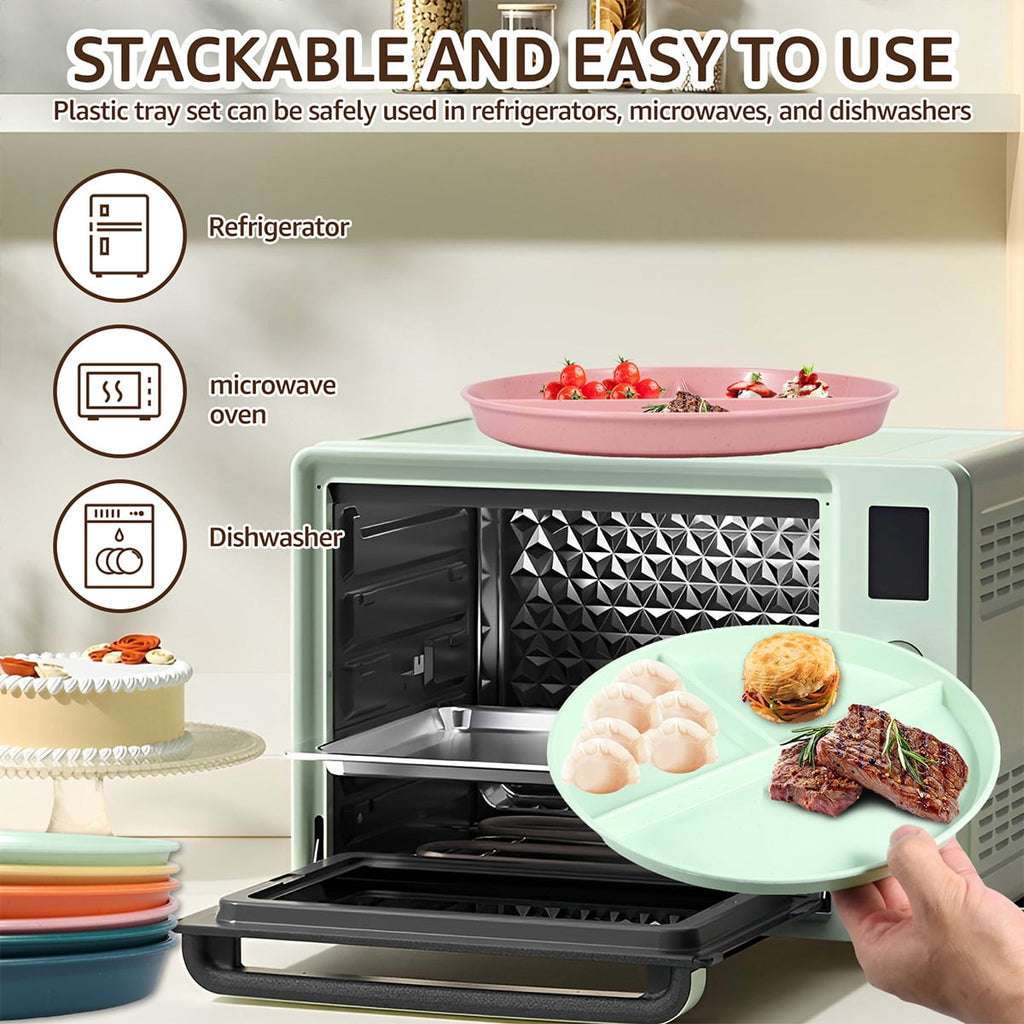 Evjurcn 6Pcs Divided Dinner Plates 3 Compartment Unbreakable Dinner Diet Plates Stackable Portion Control Dish Reusable Divider Plates Microwave Dishwasher Safe for Kids Adults Seniors