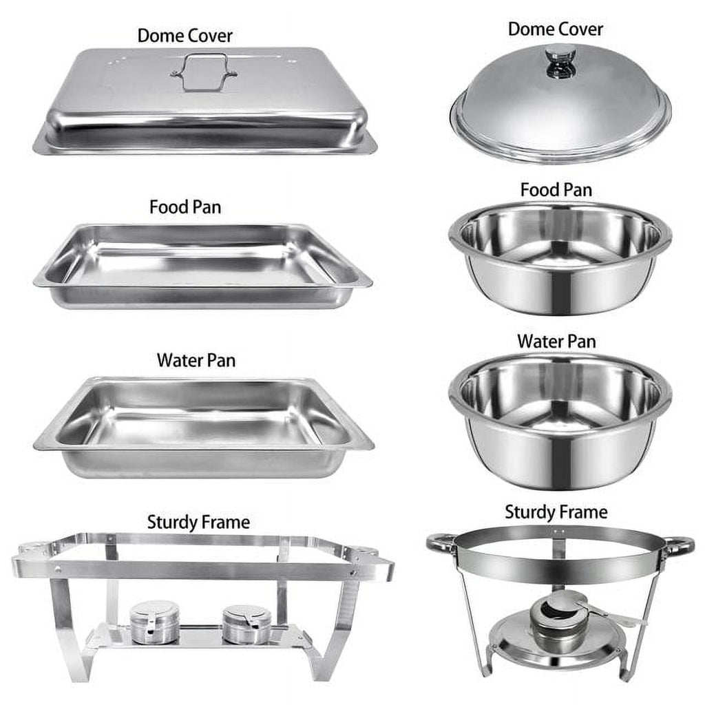 Jacgood Chafing Dish Buffet Set 4 Pack 8QT Full Pan Stainless Steel Food Warmer Chafer Complete Set with Water Pan, Chafing Fuel Holder for Home Party, Buffets, Wedding, Banquet, Catering Events