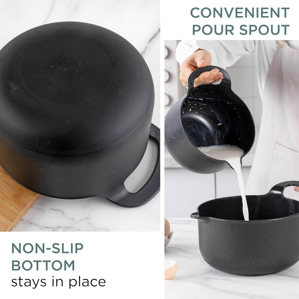 COOK WITH COLOR Mixing Bowls Set, 4-Piece Non-Slip Mixing Bowls with Pour Spouts & Handles, Black Speckled