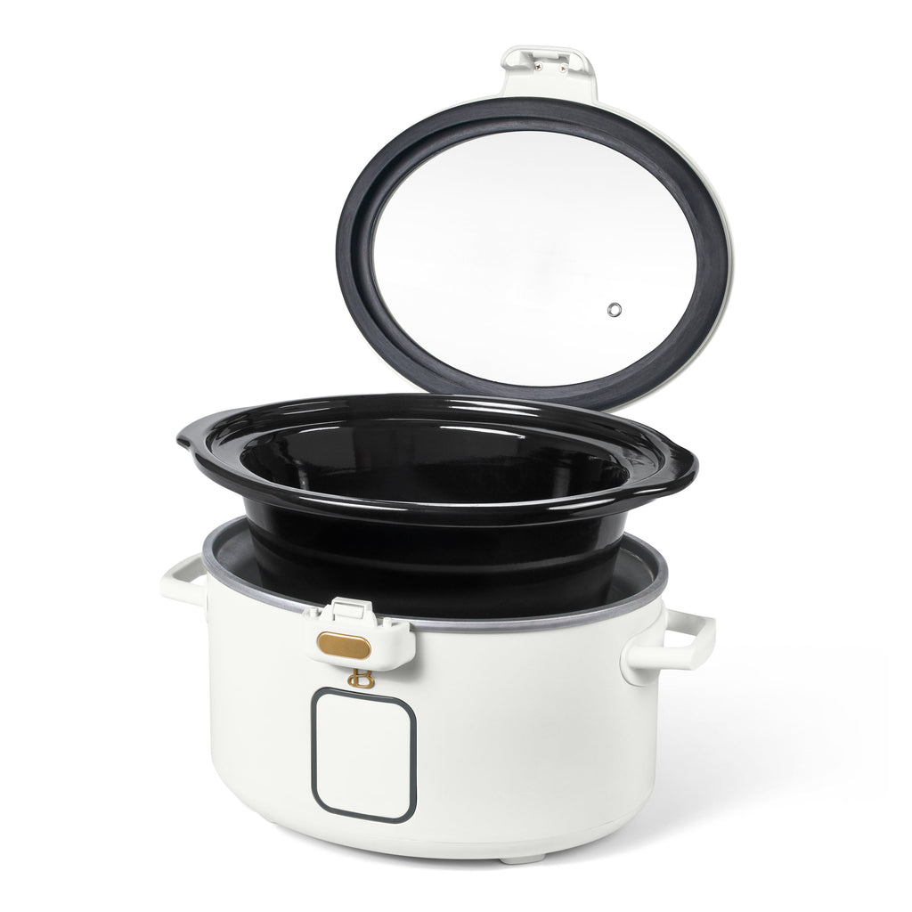 Beautiful 4 Qt Digital Slow Cooker with Hinged Locking Lid, Thyme Green by Drew Barrymore