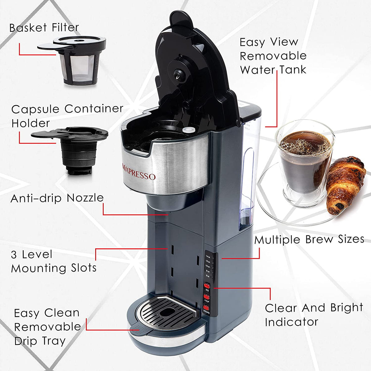 Mixpresso Single Serve Coffee Brewer, White