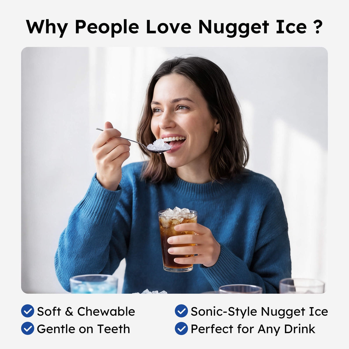 Simzlife Nugget Ice Maker Countertop, 44 lbs/24H, Soft Chewable Sonic-Style Pebble Ice machine, One-Touch Self-Cleaning, Stainless Steel Black