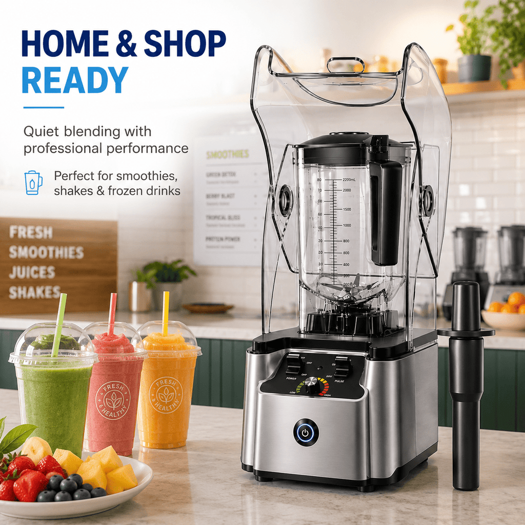 WantJoin Blender-Commercial Blender with Soundproof Shield, Enclosure 2200W ,Quiet Professional-Grade Power,Self-Cleaning,Gray