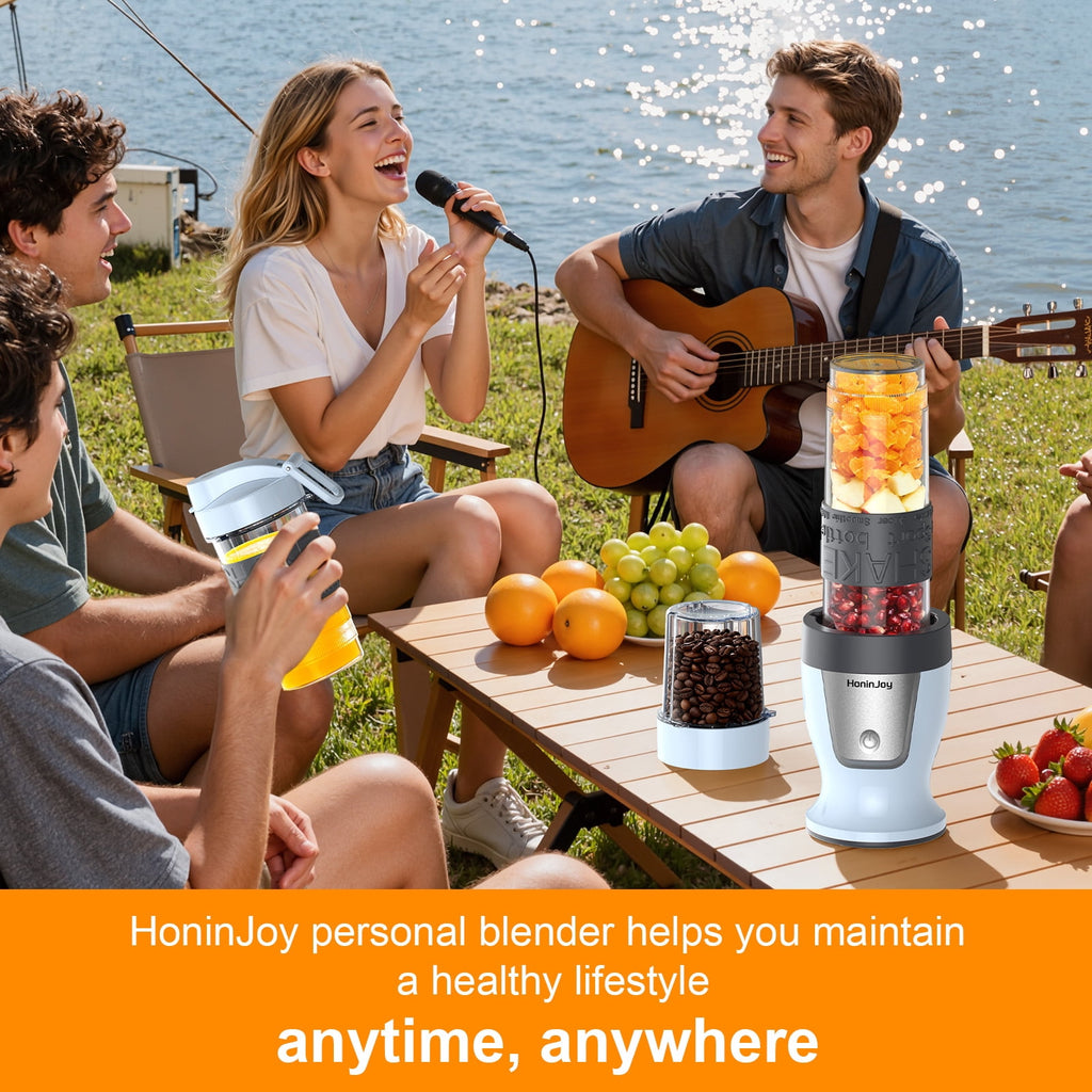 HoninJoy Portable Blender, Compact Personal Blender for-Smoothies, Shakes, Food Prep, and Frozen Blending, 20-oz. Cups and Spout Lids, Grinding Cup