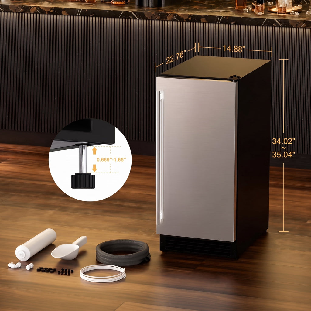 RIOXC Gourmet Top Hat Ice Maker 70 lbs, 15 Inch Built-in Undercounter Machine, Spray Tech for Home Bar & Commercial, ETL