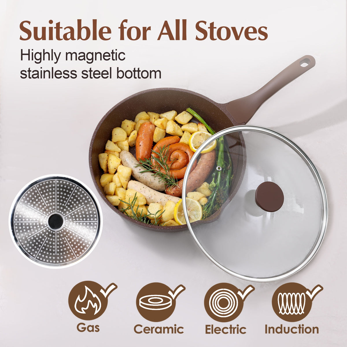 SENSARTE Ceramic Nonstick Pots and Pans Set, 10Pcs Healthy Non Stick Cookware Set with Pots Protectors, Induction Kitchen Cookware Sets, Dishwasher Safe White