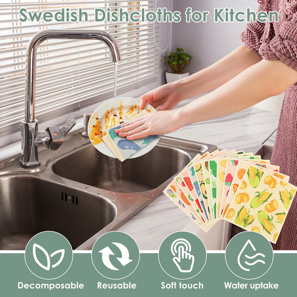 Xiyztok Kitchen Swedish Dishcloth 10 Pack Reusable Paper Towel Non Scratch Swedish Kitchen Towel Absorbent for Wiping Countertop Glass Ceramic