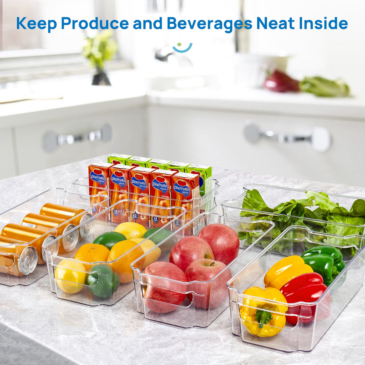Sindcom Set of 10 Fridge Organizer, Refrigerator Organizing Bins with Handles, BPA-Free Clear Plastic Fridge Storage Containers