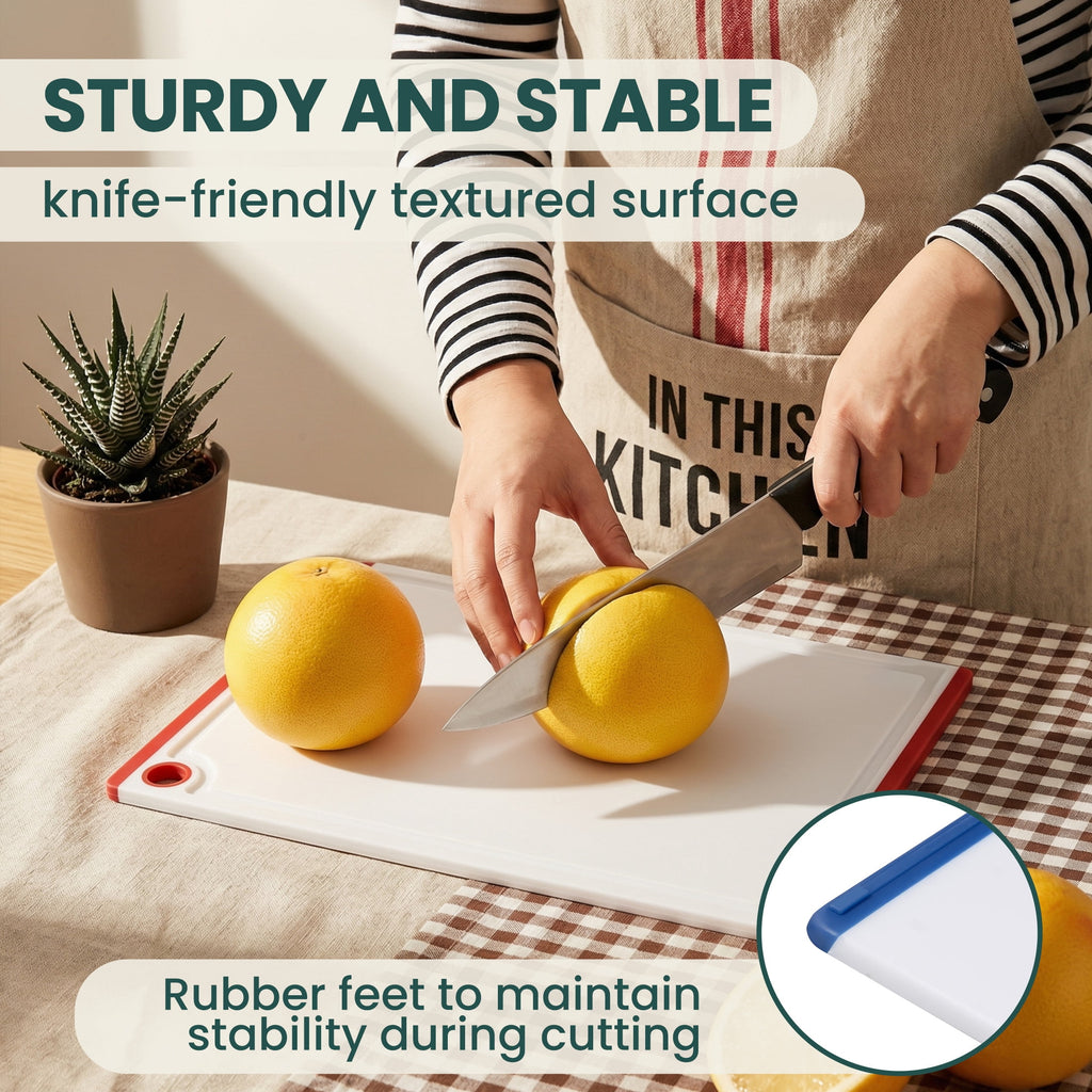 Kikcoin 3-Piece Plastic Large Cutting Boards Set for Kitchen, Chopping Board with Non-slip Feet and Juice Grooves