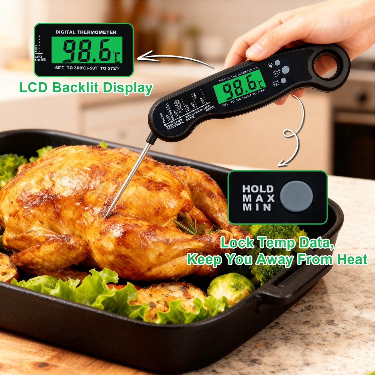 AGCAN Digital Meat Thermometer Instant Read Food Thermometers for BBQ Grilling Cooking