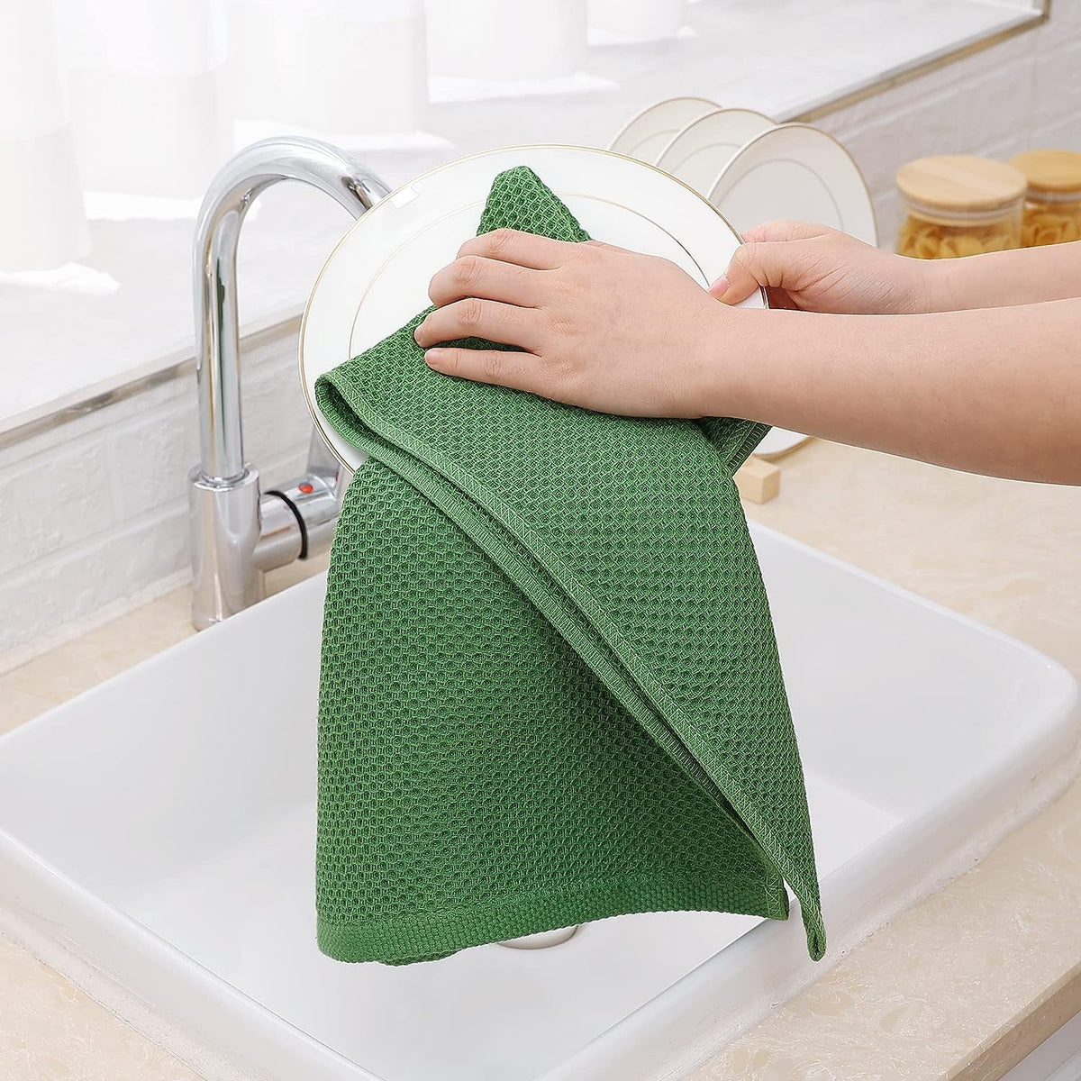 Homieway 6 Pack 100% Cotton Dish Towels, Waffle Weave Dish Cloths for Washing Dishes, Quick Drying Kitchen Dish Towels Rags, 12x12 Inches, Mixed Color