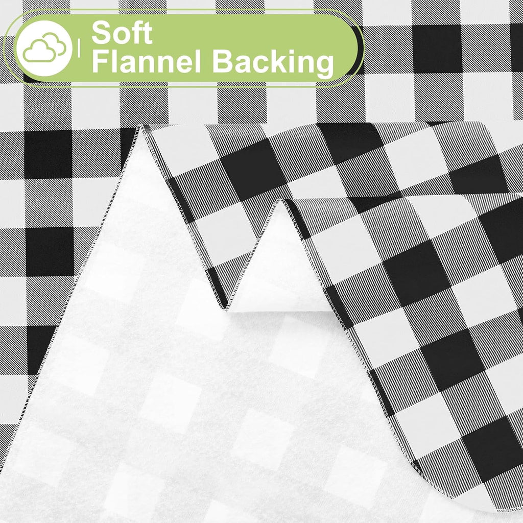 decorUhome Rectangle Tablecloth, Waterproof Vinyl Flannel Backed Table Cloth, Buffalo Wipeable Plastic Table Cover for Kitchen and Outdoor, Black and White, 60" x 84"