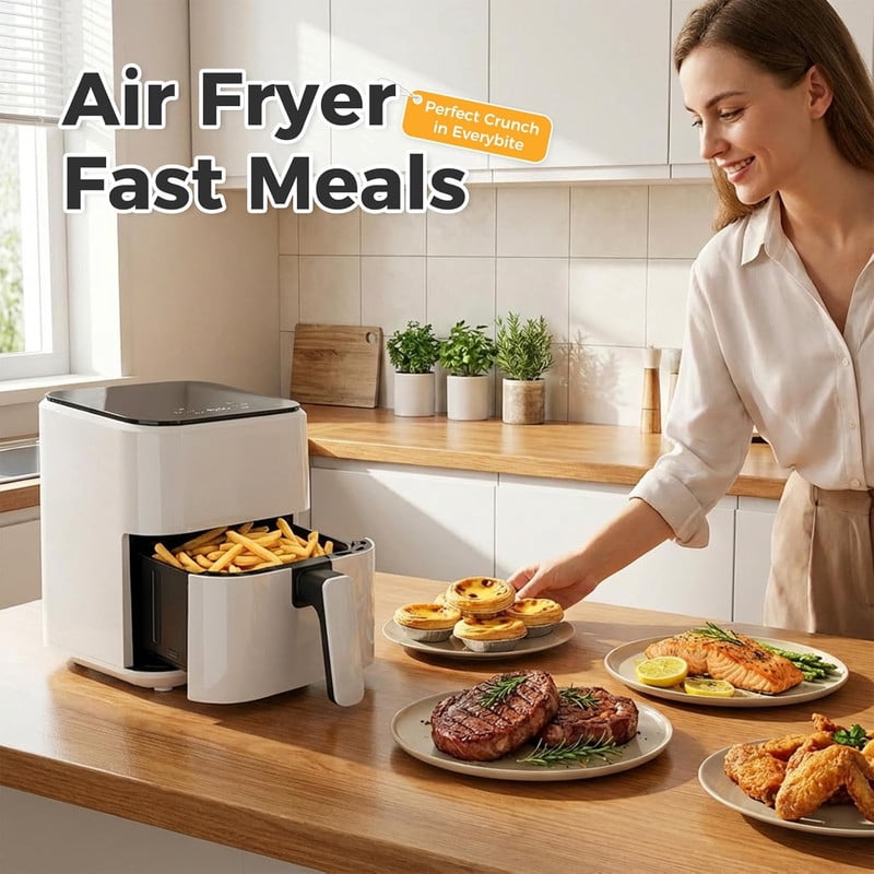 Simenmax Air Fryer, 6-Quart with Viewing Window, 12-in-1 Functions - Air Fry, Roast, Reheat, Dehydrate, Bake, Steam, and More, 400°F Max Temperature, Gray