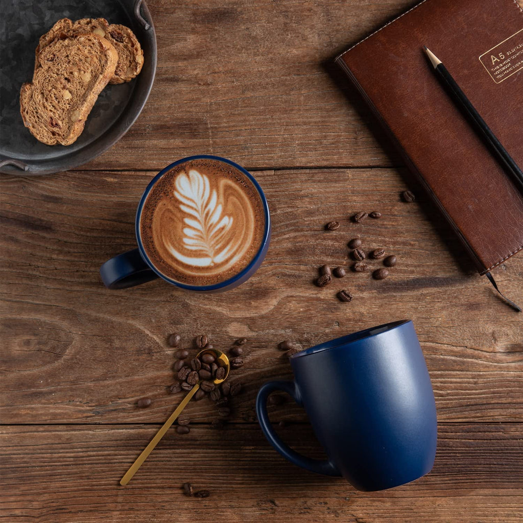 AmorArc 16oz Coffee Mugs Set of 6, Large Ceramic Coffee Cups for Men, Women, Dad, Mom, Modern Coffee Mugs with Handle for Tea,Latte,Cappuccino,Cocoa. Dishwasher&Microwave Safe, Matte Blue