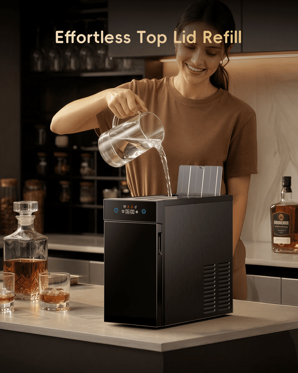 Ecozy Chillio 2.4" Crystal Clear Ice Ball Maker with CrystalFlux Technology, Compact Sphere Ice Machine with Timer, 32 Balls/Day, for Home Bar