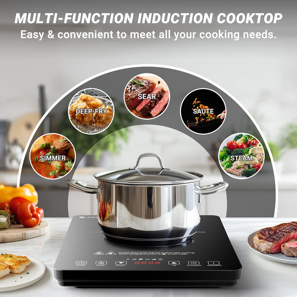 AMZCHEF Single Burner Portable Induction Cooktop 1800W Induction Countertop Burners with 6.8" Heating Coil, Black