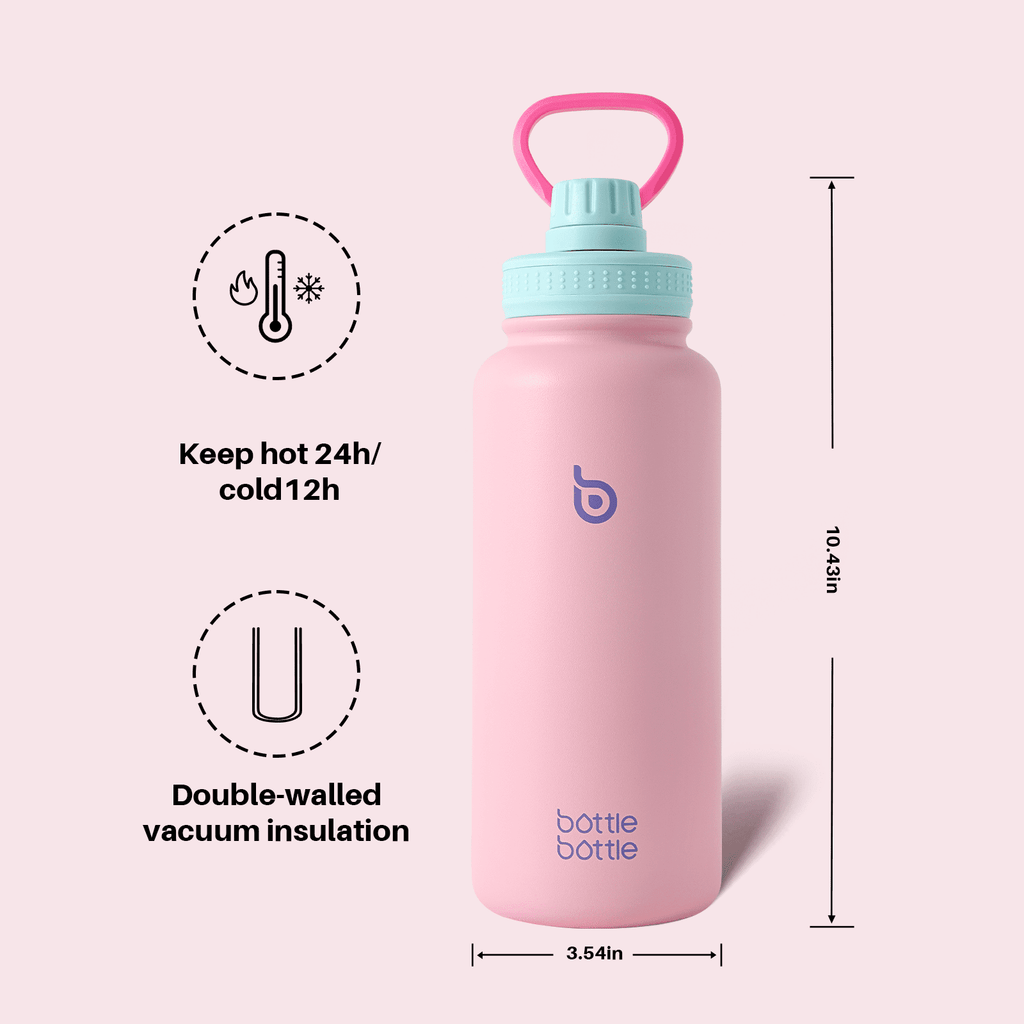 BOTTLE BOTTLE 32 oz Insulated Water Bottle Stainless Steel Water Bottle with Two Lids and Handle Double Walled BPA-Free Keeps Drinks Cold for 12 Hours and Hot for 24 Hours (ButterLatte)