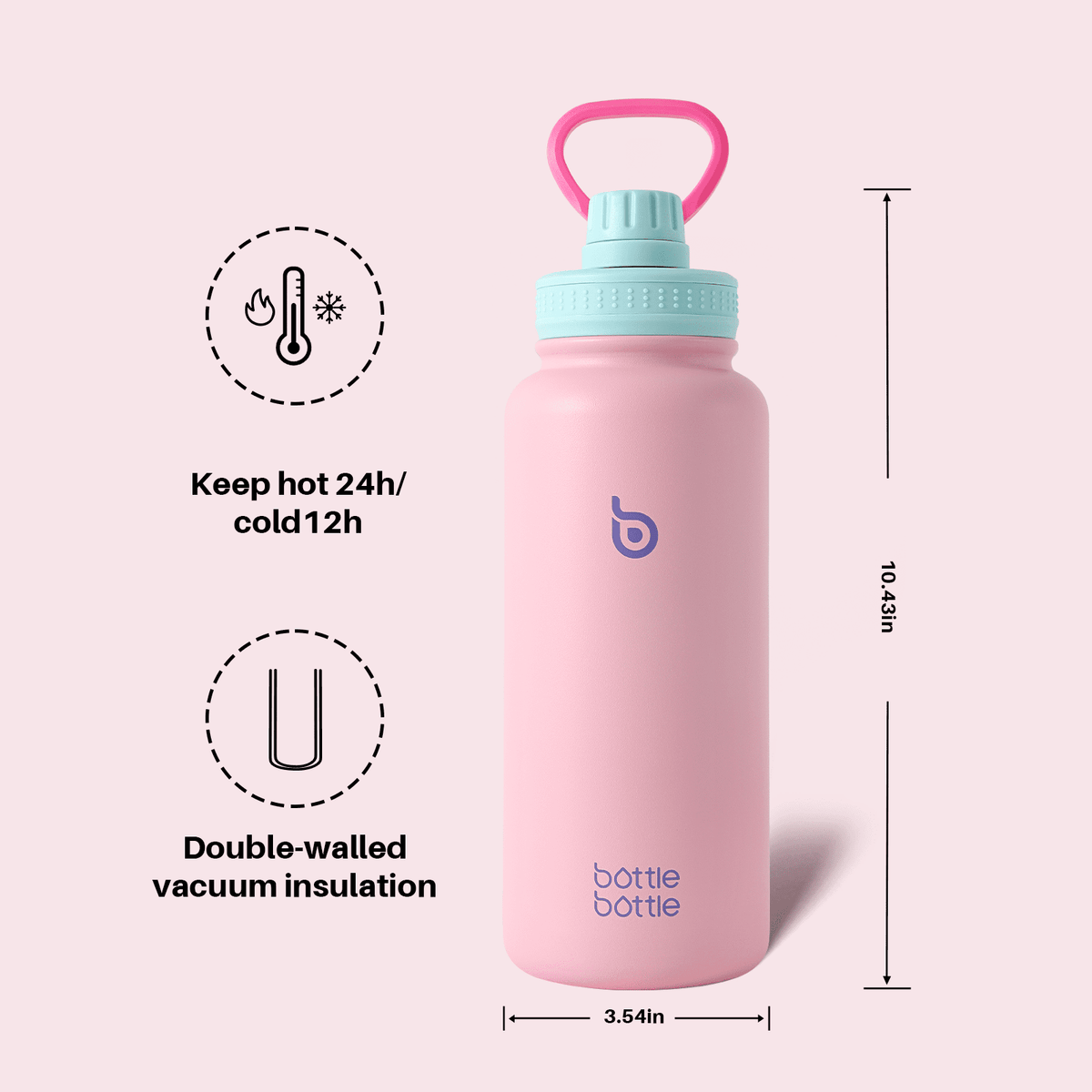 BOTTLE BOTTLE 32 oz Insulated Water Bottle Stainless Steel Water Bottle with Two Lids and Handle Double Walled BPA-Free Keeps Drinks Cold for 12 Hours and Hot for 24 Hours (ButterLatte)