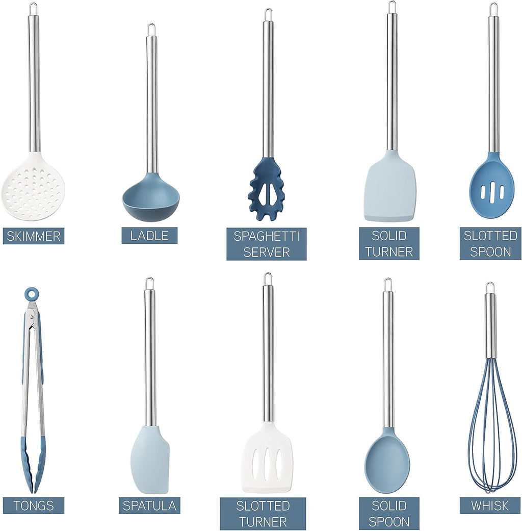COOK WITH COLOR Kitchen Utensils Set, 10-Piece Cooking Utensils with Holder, Teal